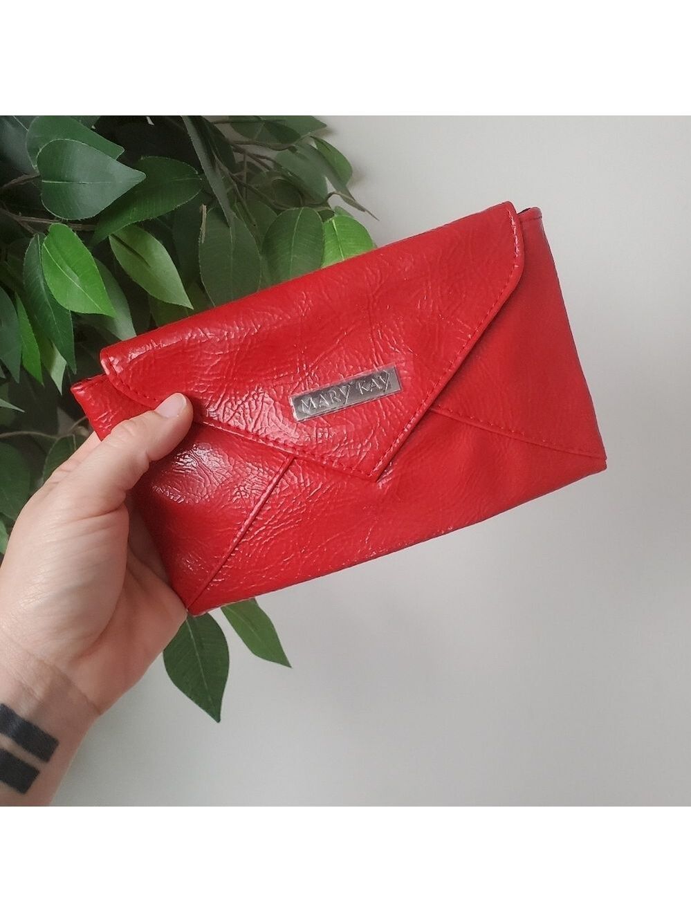 Mary Kay Red Vinyl Envelope Clutch Bag